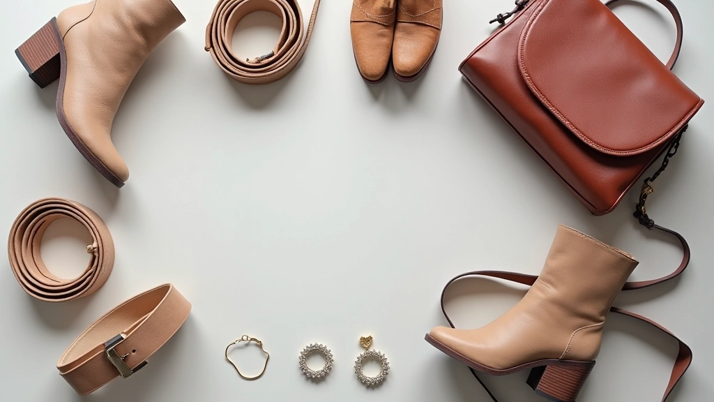 Collection of fashionable bags, shoes, and accessories displayed on neutral background showing current accessory trends